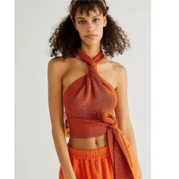 Free People Beach Orchid Convertible Sweater Tank Top in Rust Orange - Picture 2 of 9